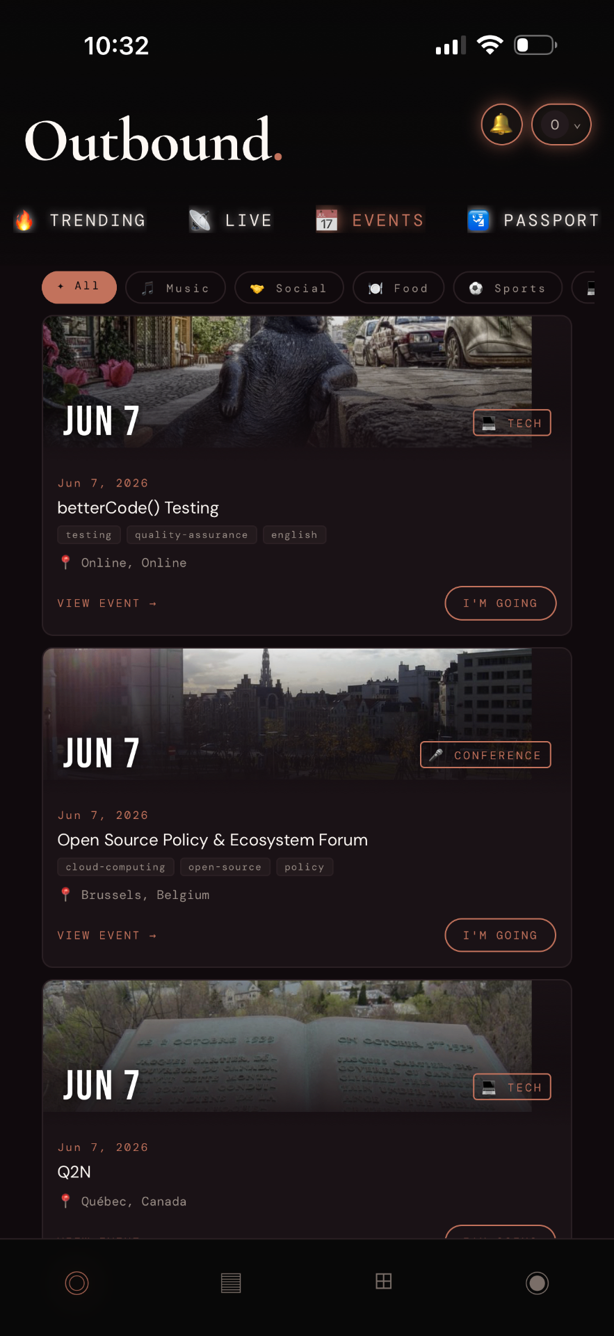 Events screen